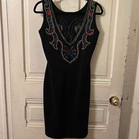 Vintage Jeweled Sleeveless Sweater Dress with V-Back, Size S - Picture 8 of 8